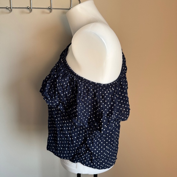 American Eagle One Shoulder Asymmetric Crop Top Polka Dot Blue Sz Small Preppy - Picture 4 of 15